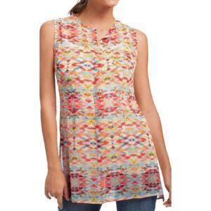 Cabi -225 Avery Aztec Geometric‎ Sheer Button Front Tunic Top Size Medium